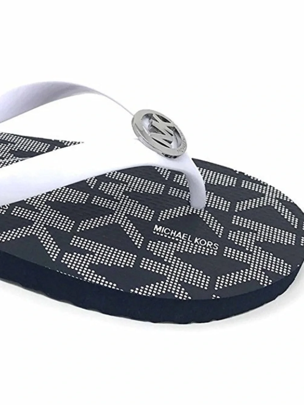 Michael Kors Navy Logo Kids Flip Flops with White Straps